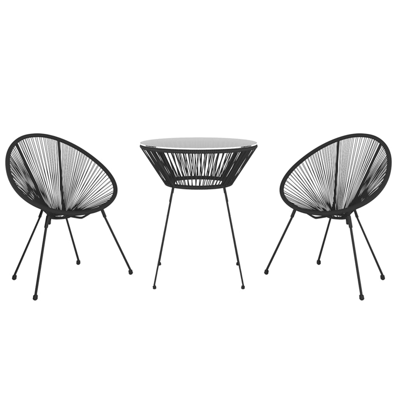 Afuera Living Round PVC Rattan Decorative Inlays Dining Set in Black