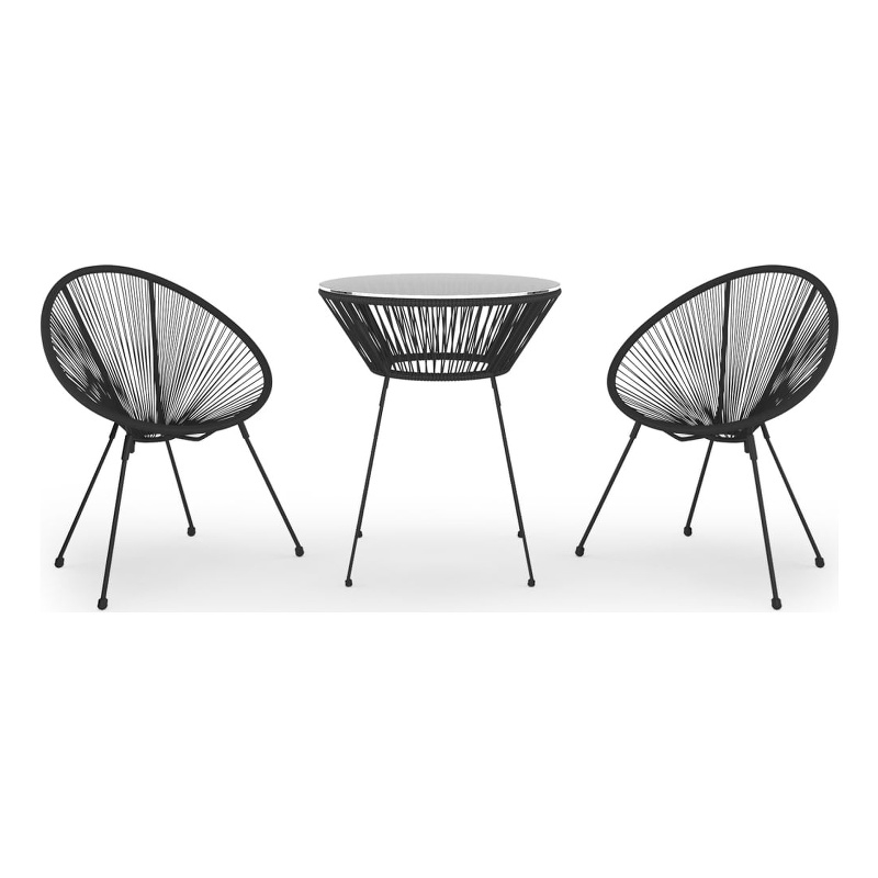Afuera Living Round PVC Rattan Decorative Inlays Dining Set in Black