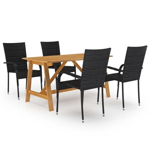 Afuera Living Solid Acacia Wood Medium Stackable Dining Set in Black