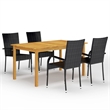 Afuera Living Solid Acacia Wood Medium Stackable Dining Set in Black
