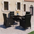 Afuera Living Garden Dining Set in Black Rattan/Steel/Glass/Polyester Fabric