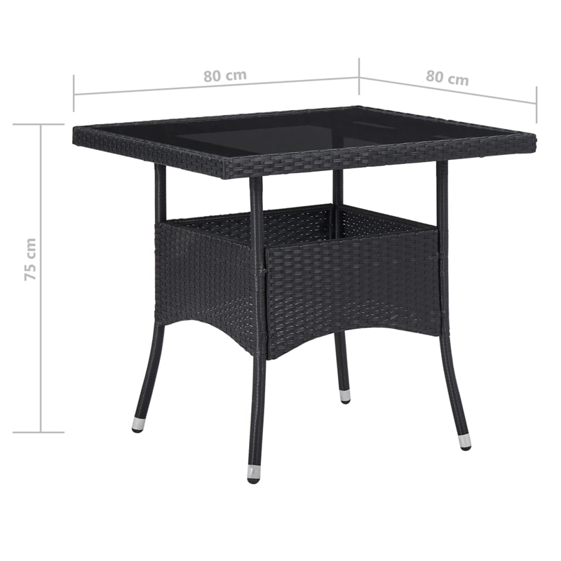 Afuera Living Garden Dining Set in Black Rattan/Steel/Glass/Polyester Fabric