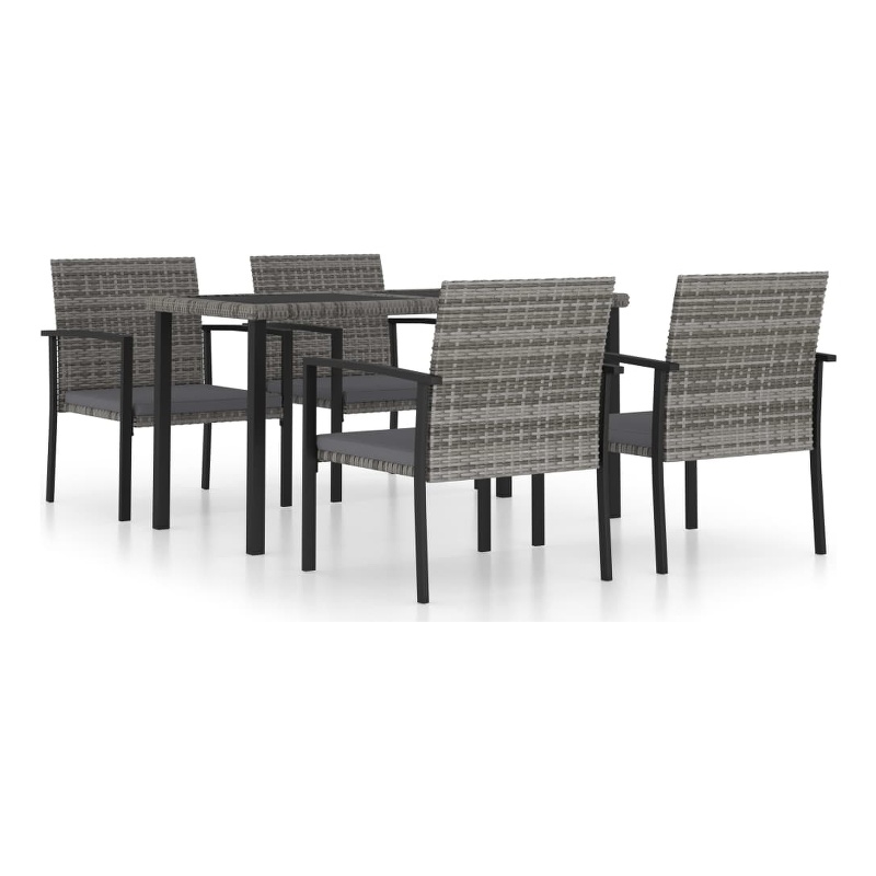 Afuera Living Dining Set in Gray and Black Poly Rattan/Powder-Coated Steel