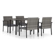 Afuera Living Dining Set in Gray and Black Poly Rattan/Powder-Coated Steel