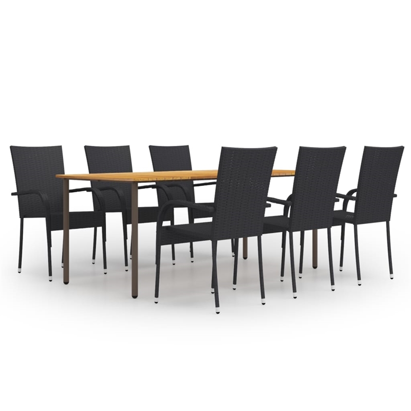 Afuera Living Solid Acacia Wood & PE Rattan Large Stackable Dining Set in Black