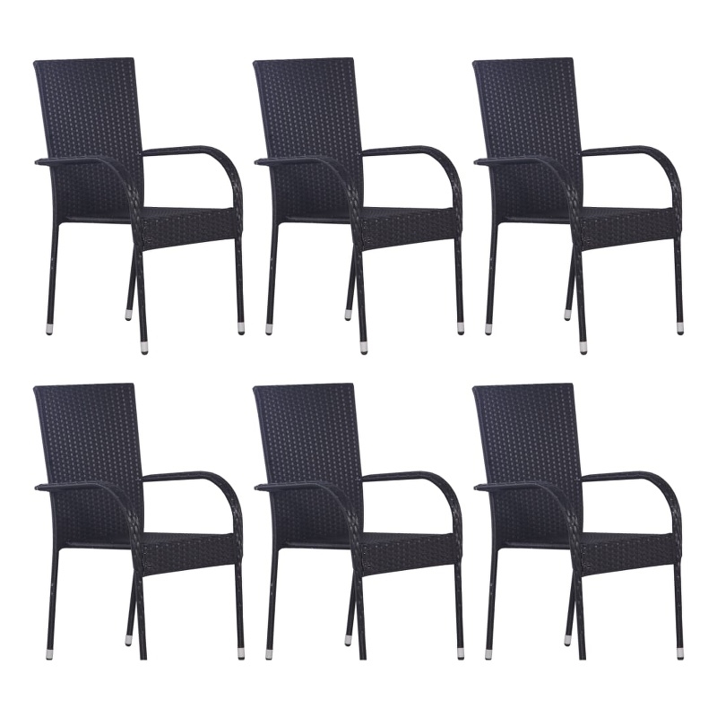 Afuera Living Solid Acacia Wood & PE Rattan Large Stackable Dining Set in Black