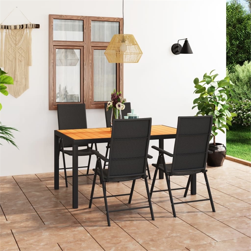 Afuera Living PE Rattan Medium Dining Set with Multi-Position Backrest in Black