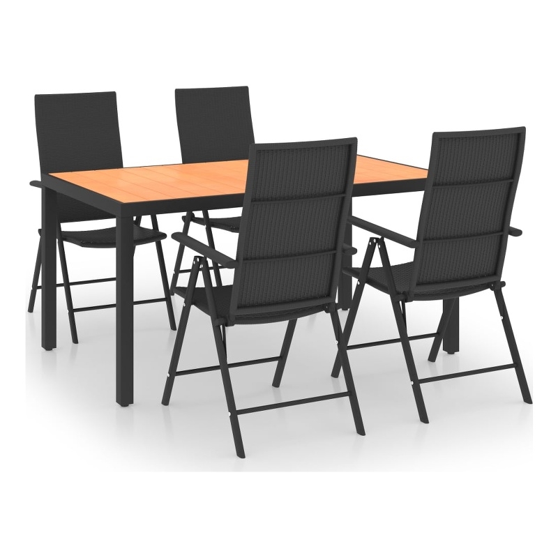 Afuera Living PE Rattan Medium Dining Set with Multi-Position Backrest in Black