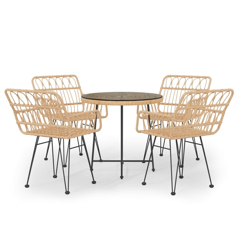 Afuera Living Poly Rattan 5 Piece Set Durable Garden Dining Set Rattan in Brown