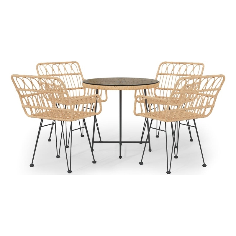 Afuera Living Poly Rattan 5 Piece Set Durable Garden Dining Set Rattan in Brown