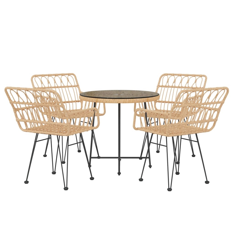 Afuera Living Poly Rattan 5 Piece Set Durable Garden Dining Set Rattan in Brown