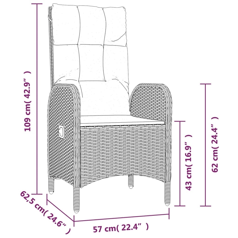 Afuera Living PE Rattan Large Multi-Position Backrest Garden Dining Set in Gray