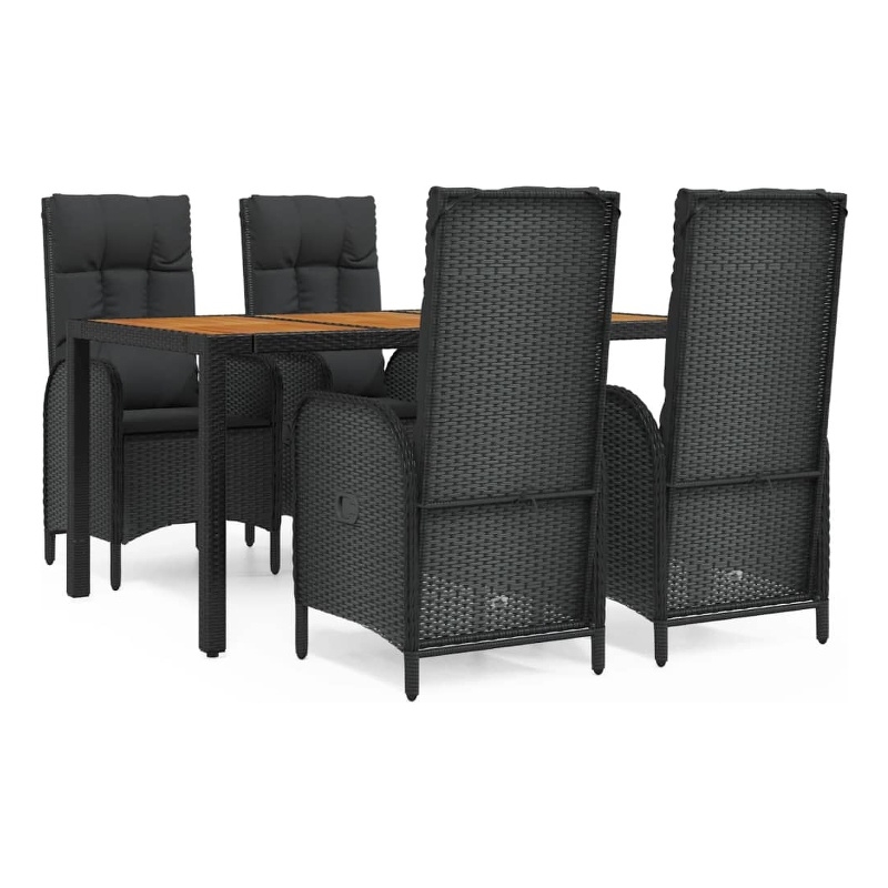 Afuera Living Poly Rattan Medium Adjustable Armrests Garden Dining Set in Black