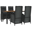 Afuera Living Poly Rattan Medium Adjustable Armrests Garden Dining Set in Black