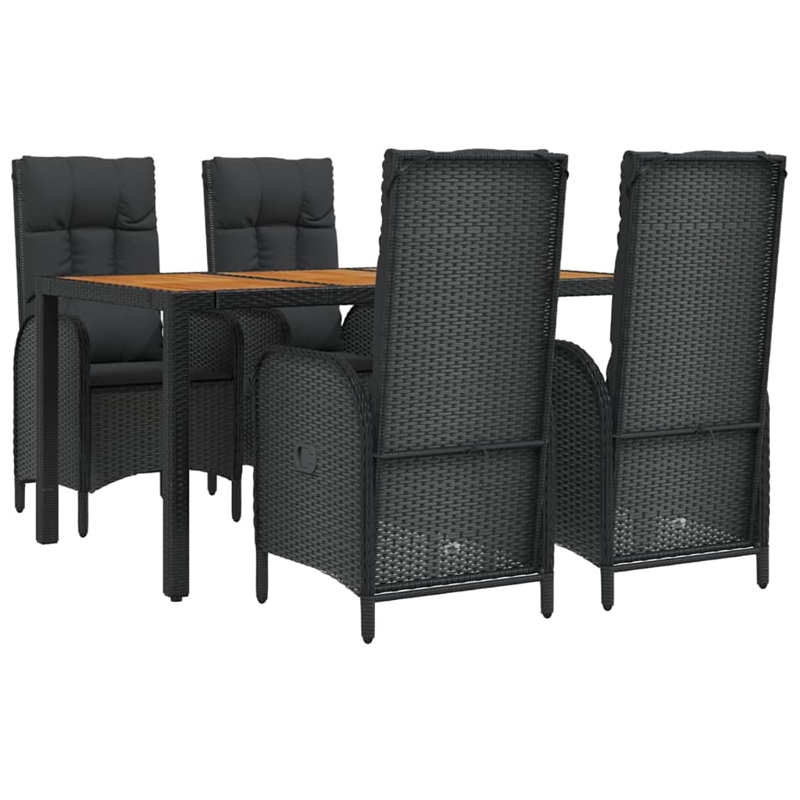 Afuera Living Poly Rattan Medium Adjustable Armrests Garden Dining Set in Black