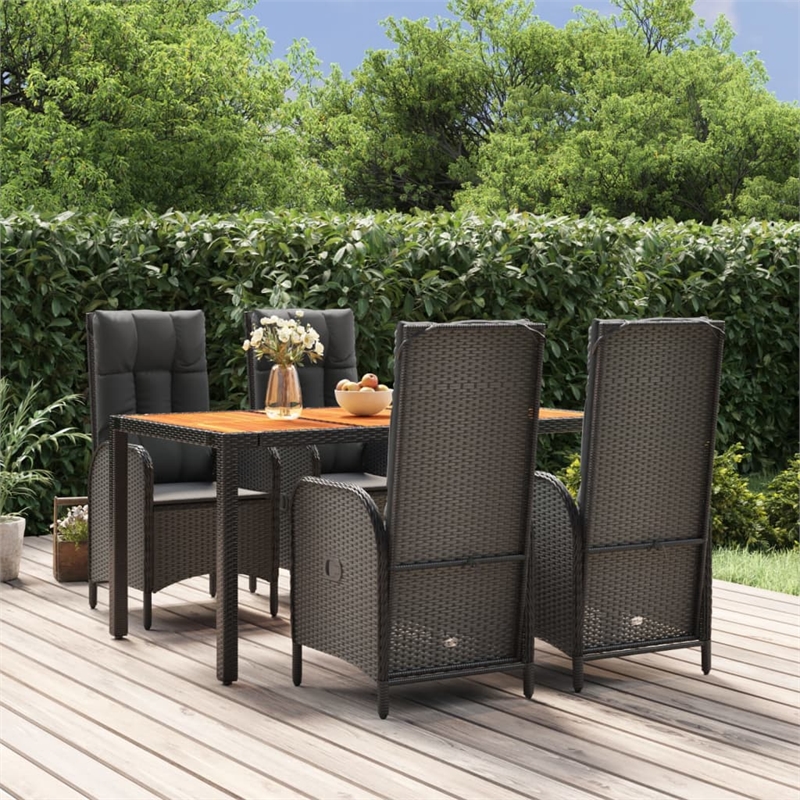 Afuera Living Poly Rattan Medium Adjustable Armrests Garden Dining Set in Black
