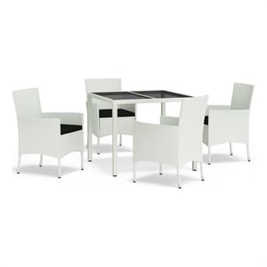 Afuera Living Patio Dining Set White Poly Rattan Adjustable Armrests - Set of 4