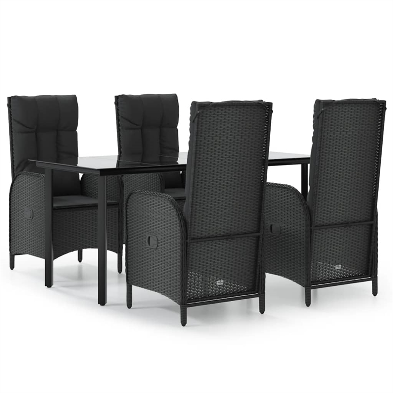 Afuera Living Poly Rattan Medium Adjustable Armrests Garden Dining Set in Black