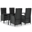 Afuera Living Poly Rattan Medium Adjustable Armrests Garden Dining Set in Black