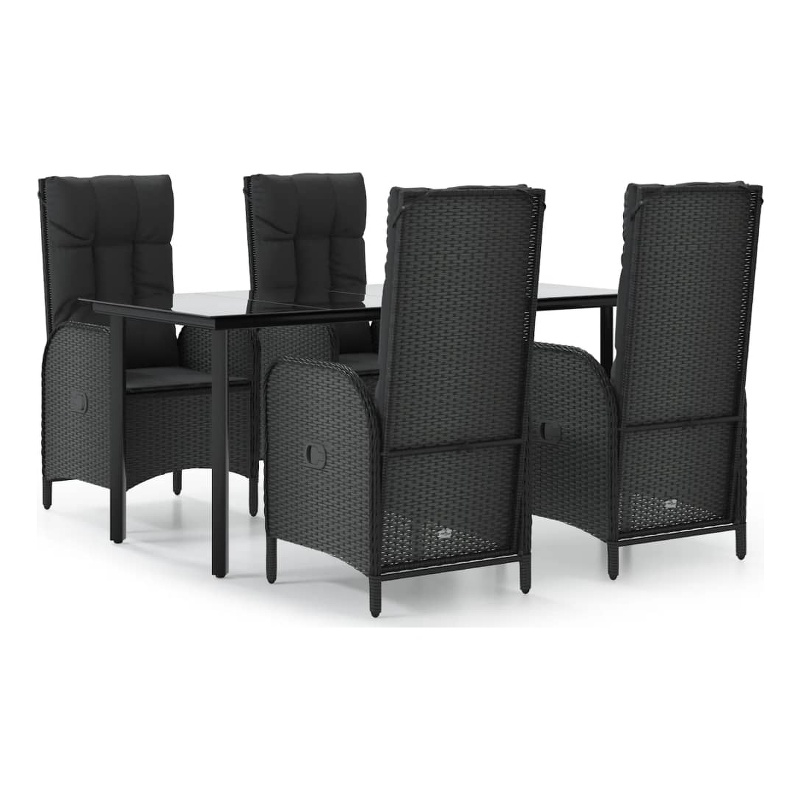 Afuera Living Poly Rattan Medium Adjustable Armrests Garden Dining Set in Black