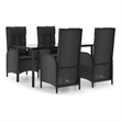 Afuera Living Poly Rattan Medium Adjustable Armrests Garden Dining Set in Black