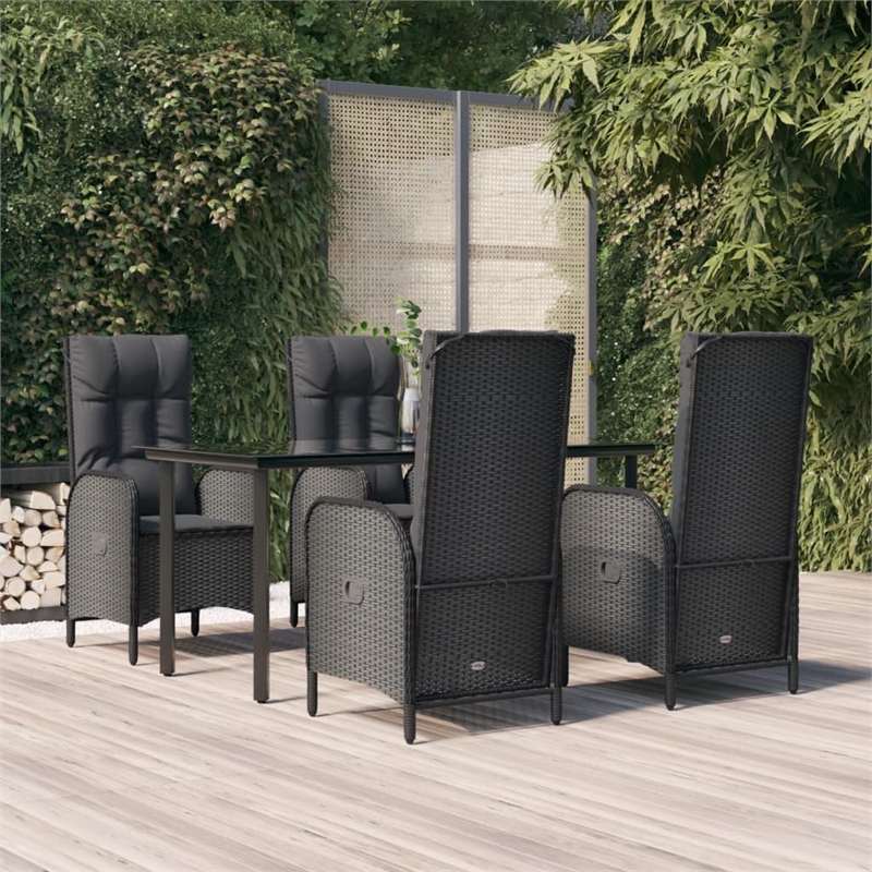 Afuera Living Poly Rattan Medium Adjustable Armrests Garden Dining Set in Black
