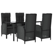 Afuera Living Poly Rattan Medium Adjustable Armrests Garden Dining Set in Black