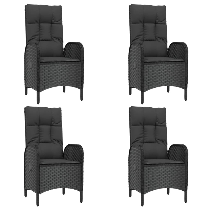 Afuera Living Poly Rattan Medium Adjustable Armrests Garden Dining Set in Black