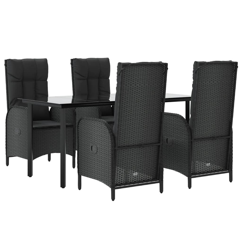 Afuera Living Poly Rattan Medium Adjustable Armrests Garden Dining Set in Black