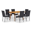 Afuera Living Solid Acacia Wood/PE Rattan 7 Piece Stackable Dining Set in Black