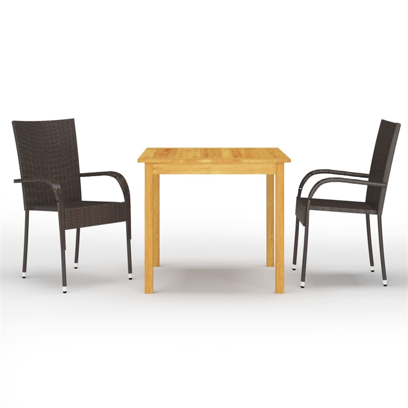 Afuera Living Dining Set in Brown Solid Acacia Wood Medium Stackable Dining Set