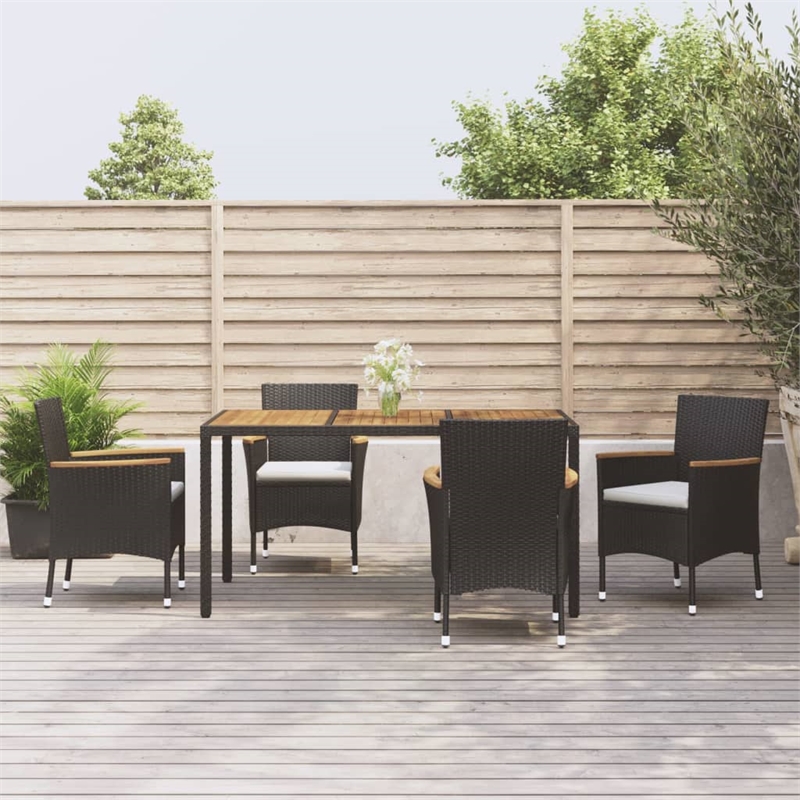 Afuera Living PE Rattan 5 Piece Set Garden Dining Set in Black