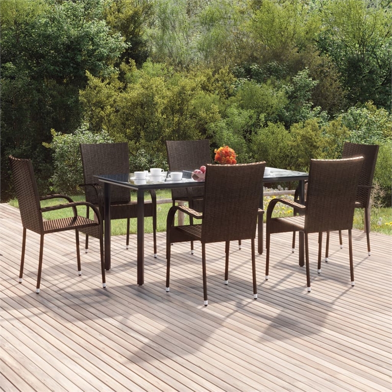 Afuera Living Poly Rattan Stackable Garden Dining Set in Brown