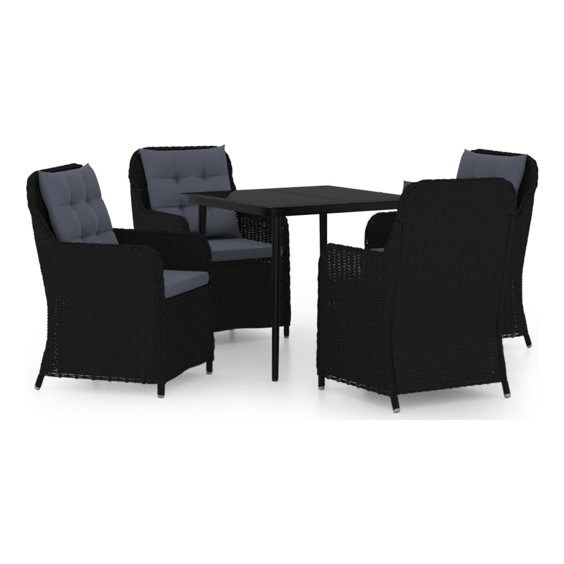 Afuera Living Contemporary Synthetic Poly Rattan Garden Dining Set in Black