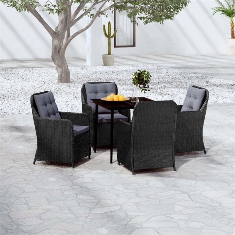 Afuera Living Contemporary Synthetic Poly Rattan Garden Dining Set in Black