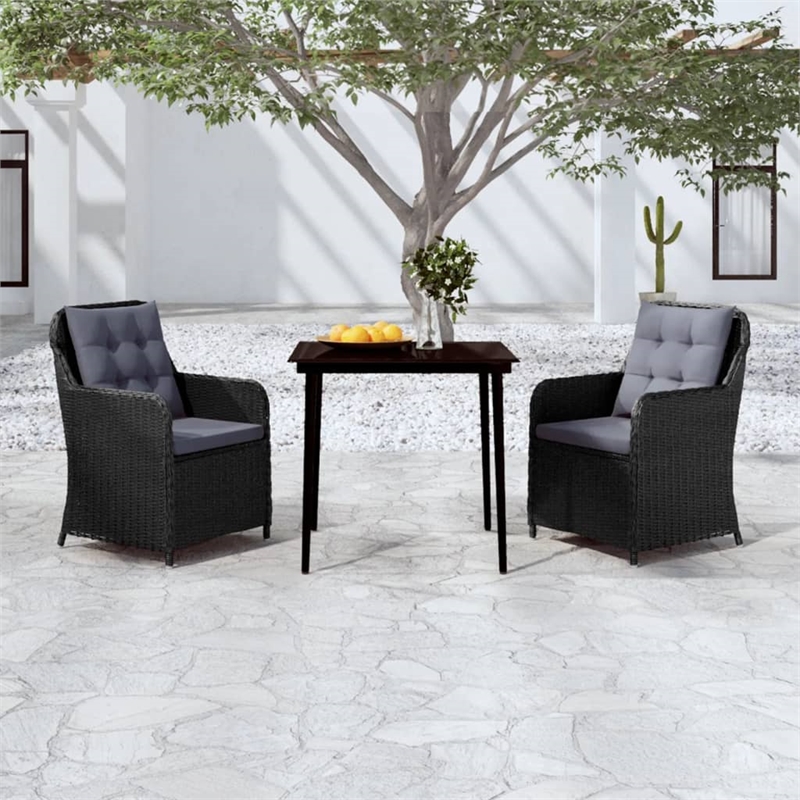 Afuera Living Contemporary Synthetic Poly Rattan Garden Dining Set in Black