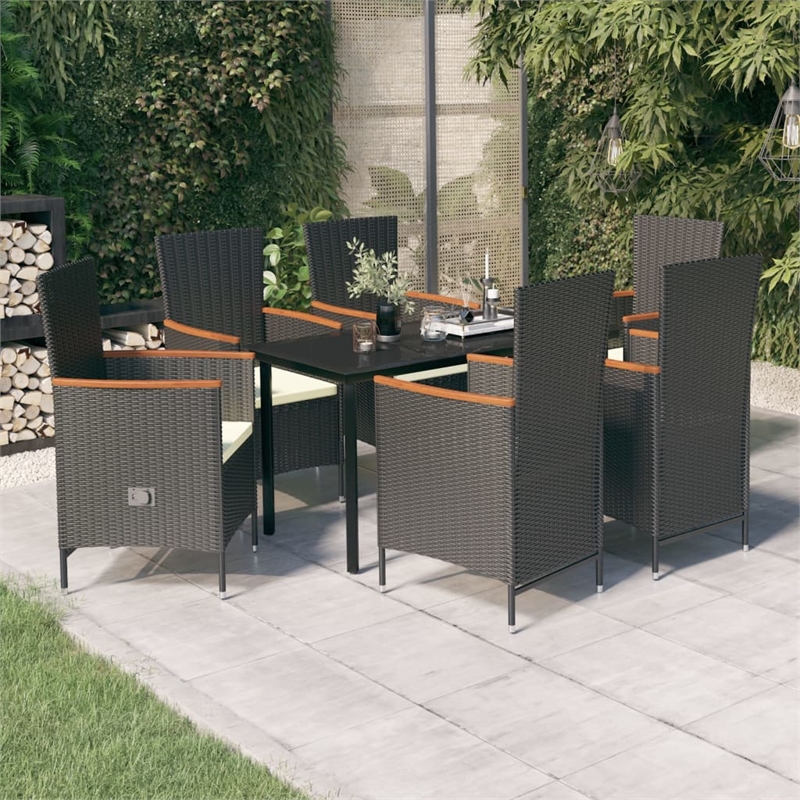 Afuera Living Contemporary Synthetic Poly Rattan Garden Dining Set in Black