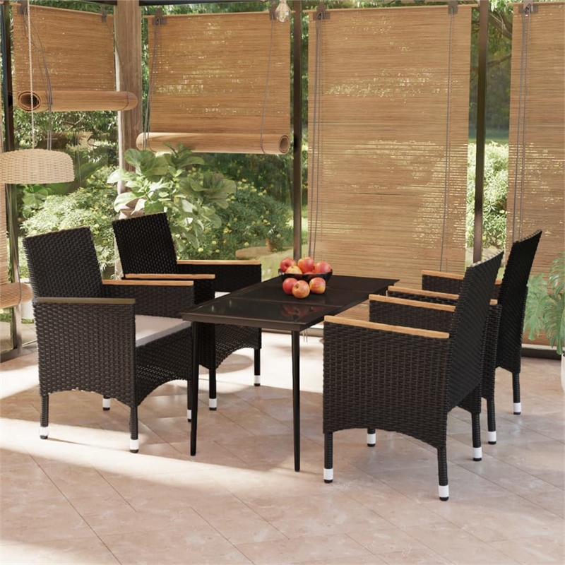 Afuera Living Contemporary Rattan Garden Dining Set in Black