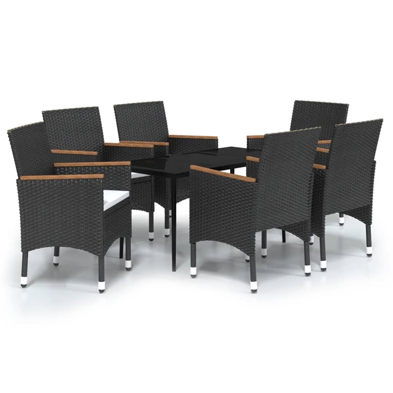 Afuera Living Contemporary Synthetic Poly Rattan Garden Dining Set in Black