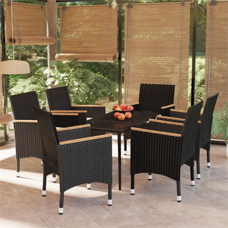Afuera Living Contemporary Synthetic Poly Rattan Garden Dining Set in Black