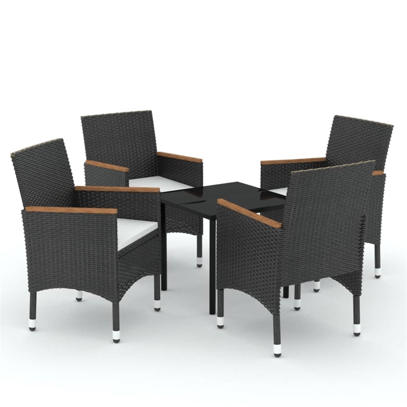 Afuera Living Contemporary Synthetic Poly Rattan Garden Dining Set in Black