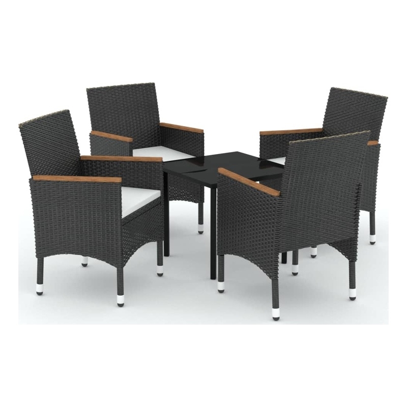 Afuera Living Contemporary Synthetic Poly Rattan Garden Dining Set in Black