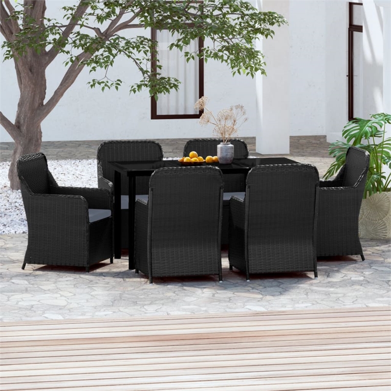 Afuera Living Contemporary Synthetic Poly Rattan Garden Dining Set in Black