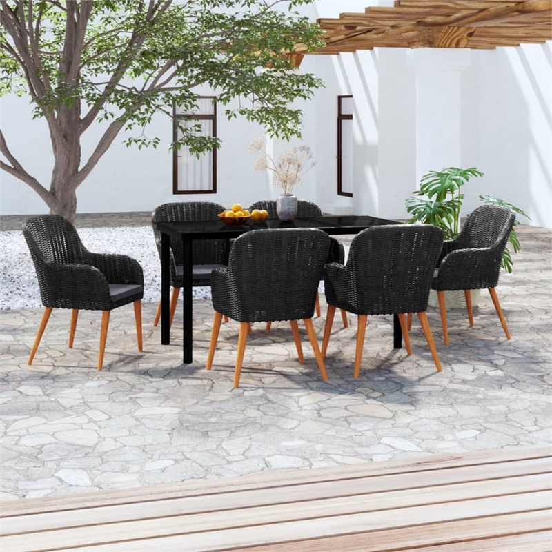 Afuera Living Contemporary Synthetic Poly Rattan Garden Dining Set in Black