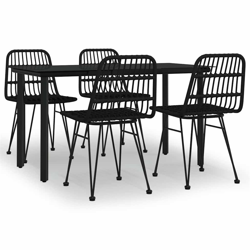 Afuera Living Contemporary Synthetic Poly Rattan Garden Dining Set in Black