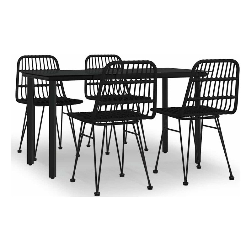 Afuera Living Contemporary Synthetic Poly Rattan Garden Dining Set in Black