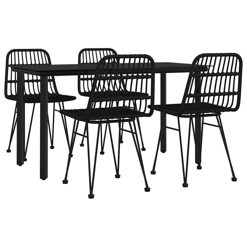 Afuera Living Contemporary Synthetic Poly Rattan Garden Dining Set in Black