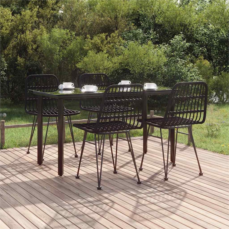 Afuera Living Contemporary Synthetic Poly Rattan Garden Dining Set in Black