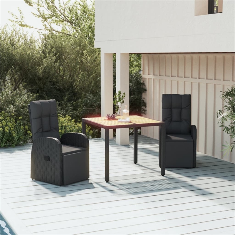 Afuera Living Contemporary Synthetic Poly Rattan Garden Dining Set in Black