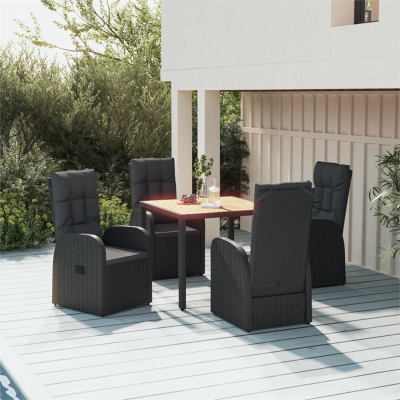 Afuera Living Contemporary Synthetic Poly Rattan Garden Dining Set in Black